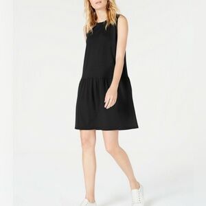 Eileen Fisher Tencel Jersey Drop Waist Sleeveless Black Dress Size XXS